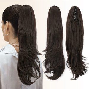 22 Inch Long Wavy Claw Ponytail Extension Clip in Synthetic Layered Hairpiece